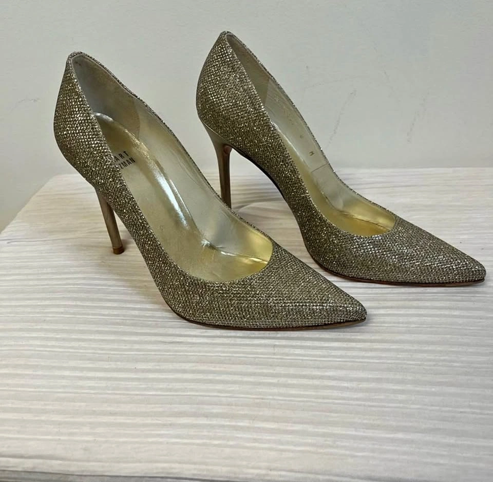 Stuart Weitzman Anny 95 Gold Glitter Stiletto Pumps Size 8