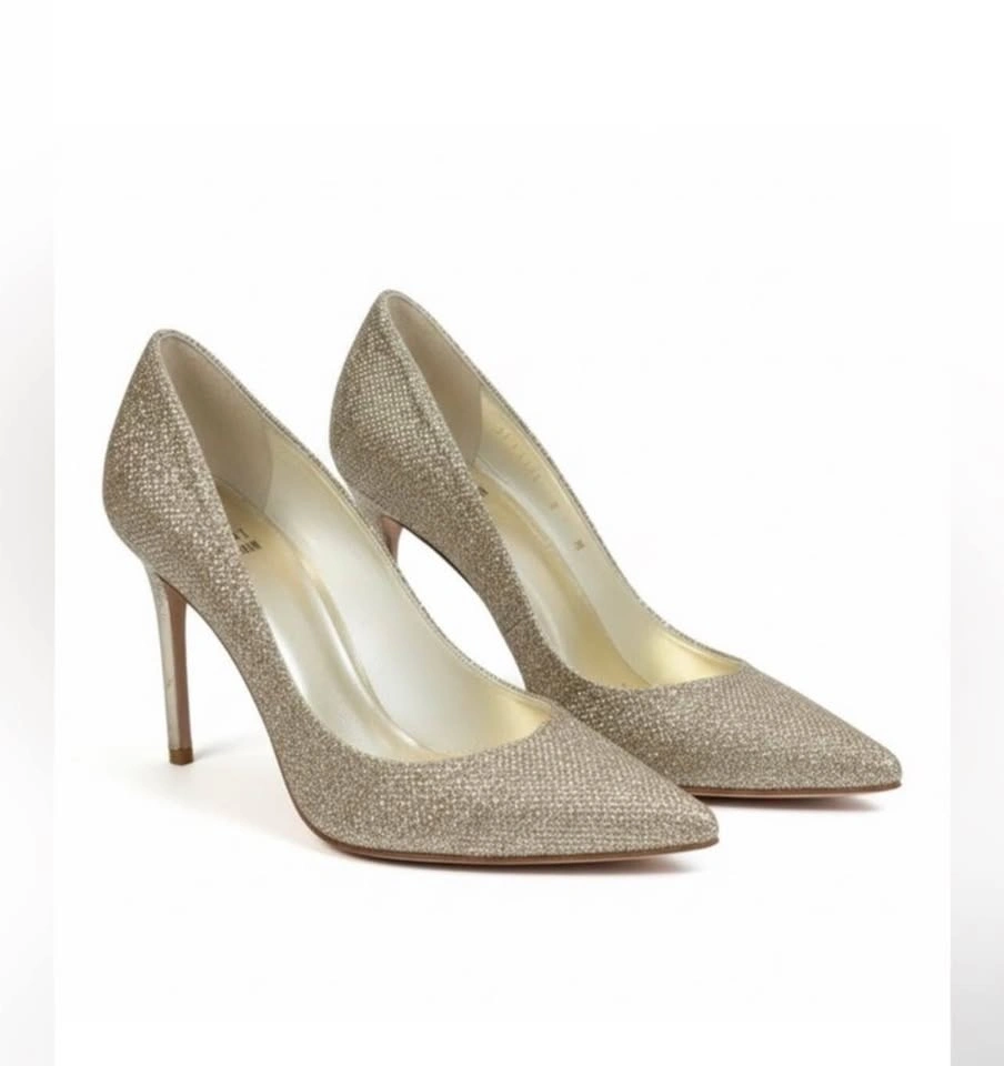 Stuart Weitzman Anny 95 Gold Glitter Stiletto Pumps Size 8 - photo 2
