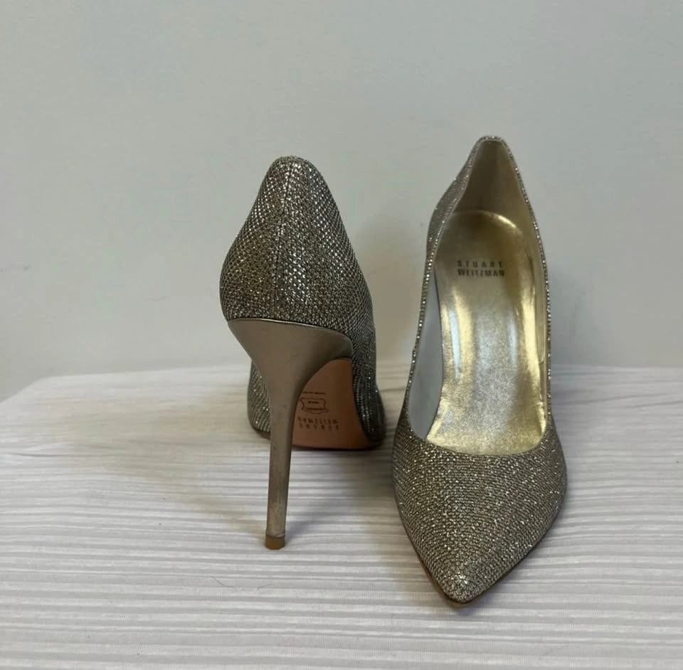 Stuart Weitzman Anny 95 Gold Glitter Stiletto Pumps Size 8 - photo 4