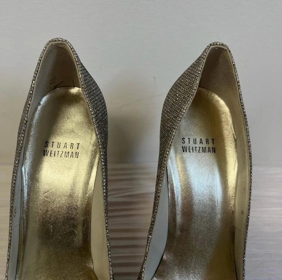 Stuart Weitzman Anny 95 Gold Glitter Stiletto Pumps Size 8 - photo 5