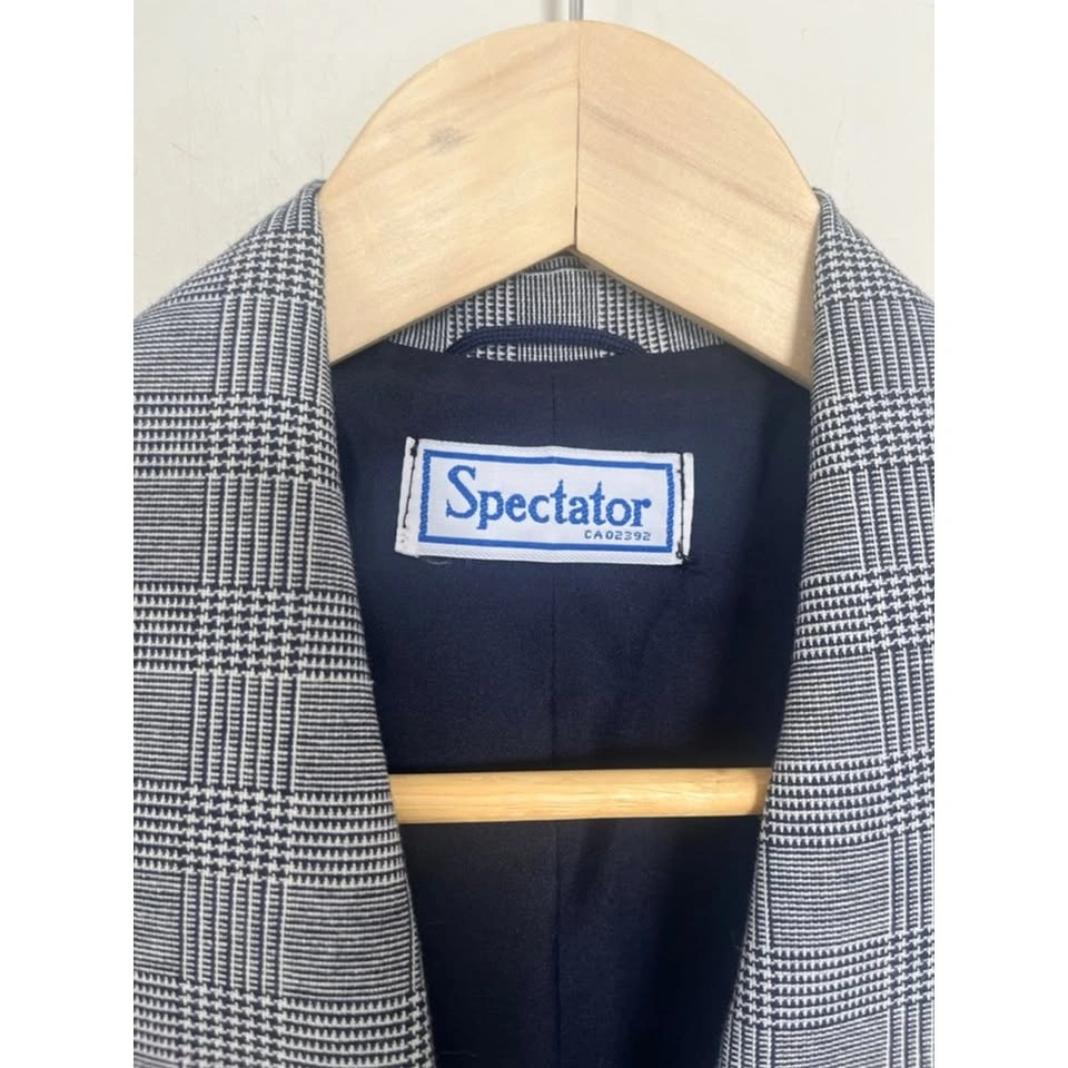 Vintage Navy Plaid Blazer Double Breasted Jacket - photo 3