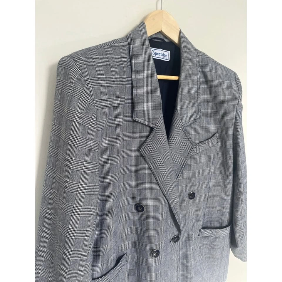Vintage Navy Plaid Blazer Double Breasted Jacket - photo 4
