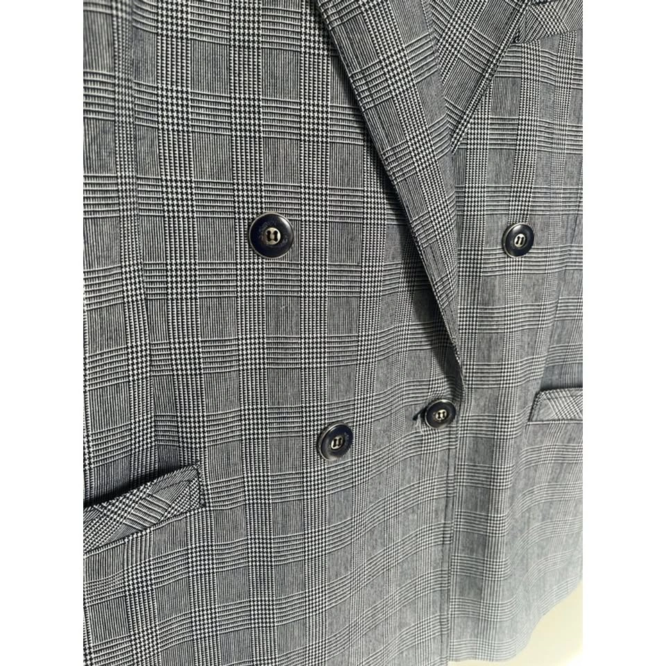 Vintage Navy Plaid Blazer Double Breasted Jacket - photo 5