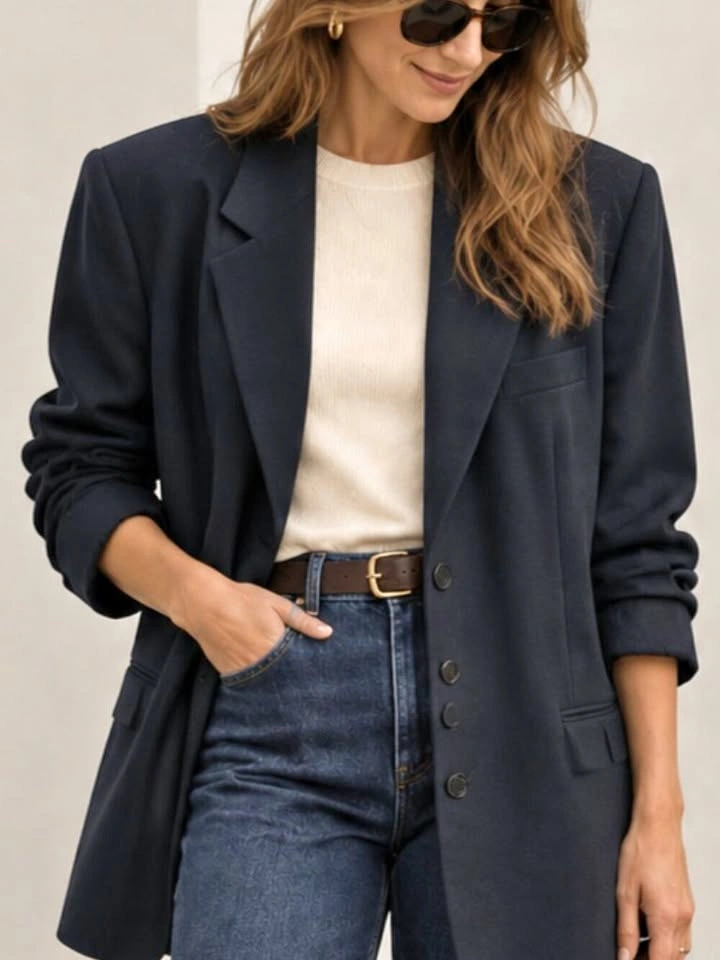 Classic Black 100% Pure Virgin Wool Blazer Jacket Oversized Fit