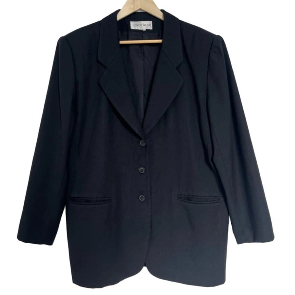 Classic Black 100% Pure Virgin Wool Blazer Jacket Oversized Fit - photo 2