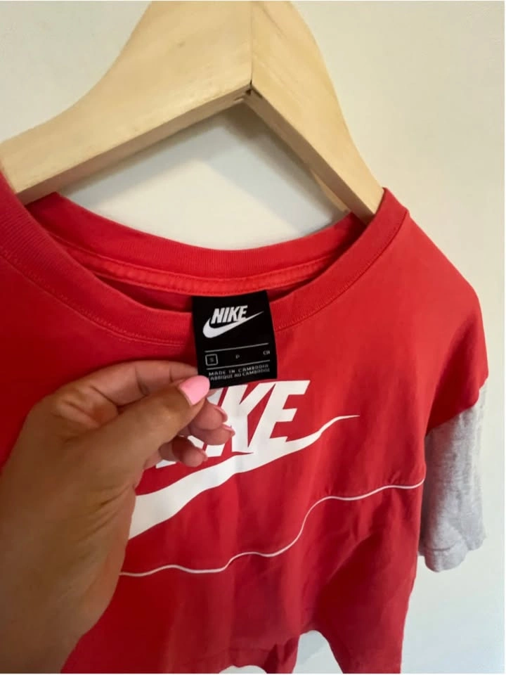 Nike Crop Top Colour Block Coral Red Light Grey Large - photo 3