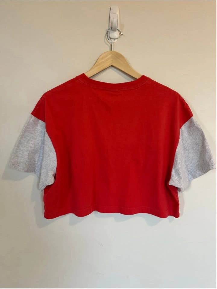Nike Crop Top Colour Block Coral Red Light Grey Large - photo 5