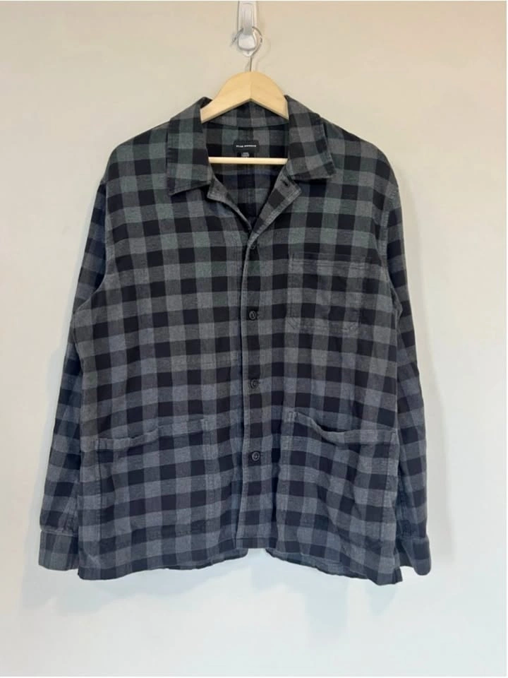 Club Monaco Plaid Shirt Jacket Lightweight Charcoal Grey Black