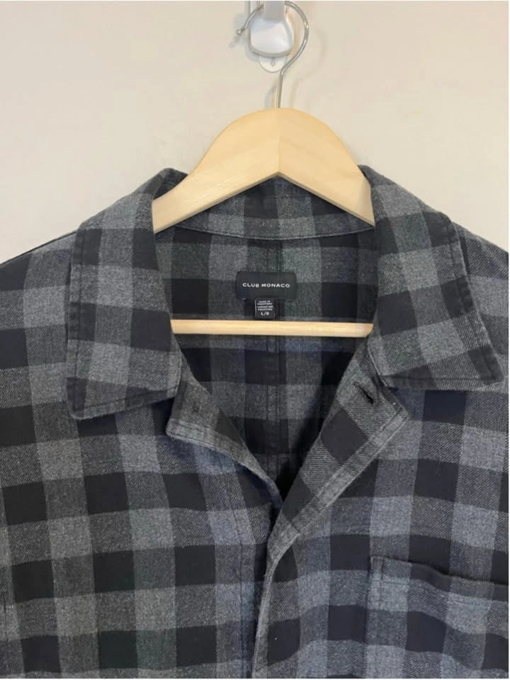 Club Monaco Plaid Shirt Jacket Lightweight Charcoal Grey Black - photo 2