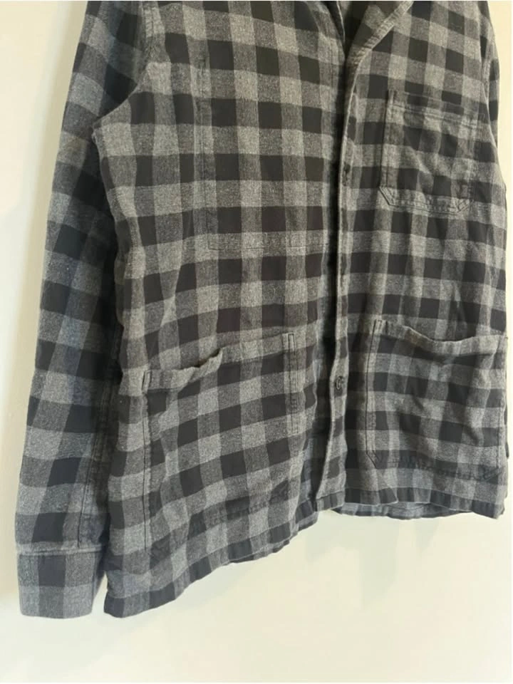 Club Monaco Plaid Shirt Jacket Lightweight Charcoal Grey Black - photo 4