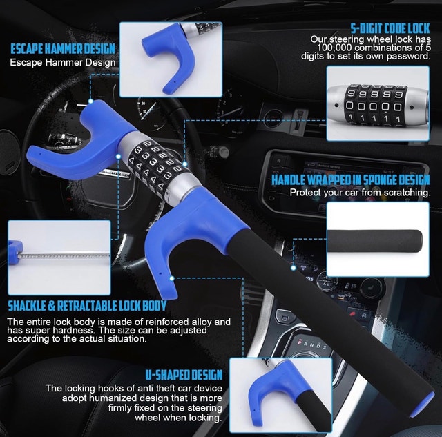 New Car Van Truck Steering Wheel Lock Anti-Theft Keyless Device - photo 3