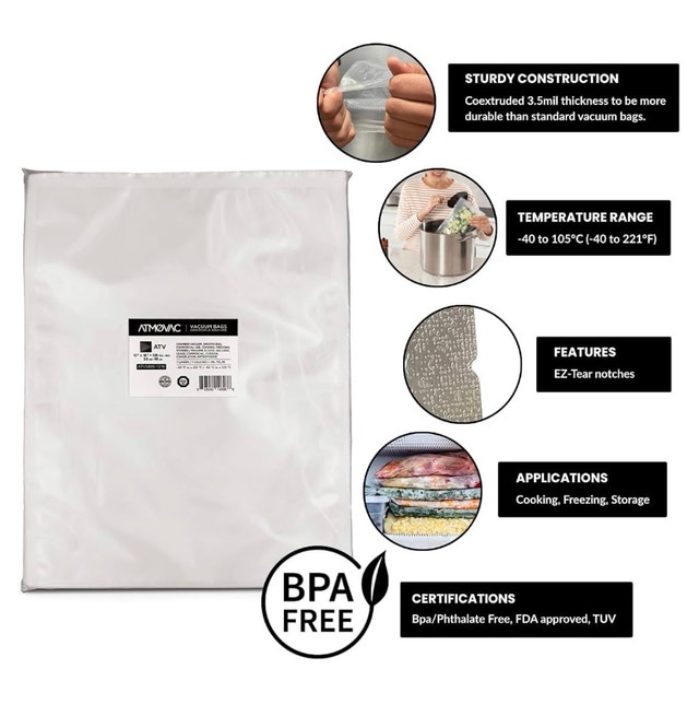 Brand New ATMOVAC 100 Pk 12x16” Food Vacuum Seal Chamber Bags - photo 2