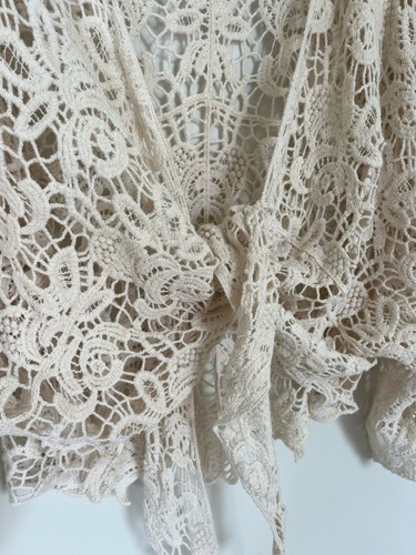 Betsey Johnson Crochet Tie-Front Blouse Beige 100% Cotton - photo 4
