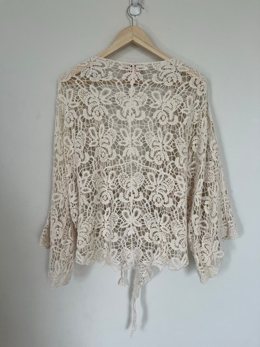 Betsey Johnson Crochet Tie-Front Blouse Beige 100% Cotton - photo 5