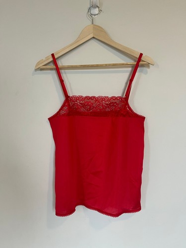Vintage Bright Red Lace Trim Camisole Slip Top