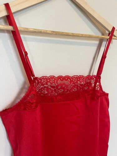 Vintage Bright Red Lace Trim Camisole Slip Top - photo 2