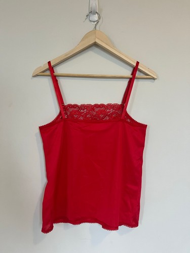 Vintage Bright Red Lace Trim Camisole Slip Top - photo 4