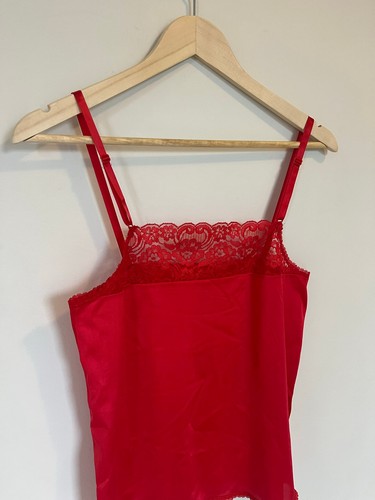 Vintage Bright Red Lace Trim Camisole Slip Top - photo 5
