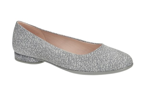 ECCO Anine Ballerina Flats Dress Shoes Gray Black Cracked Leathe