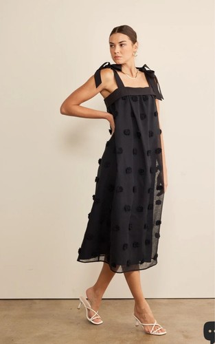 Black Midi Dress Sheer 3D Polka Dot Pom-Poms Arianna Dress - photo 4