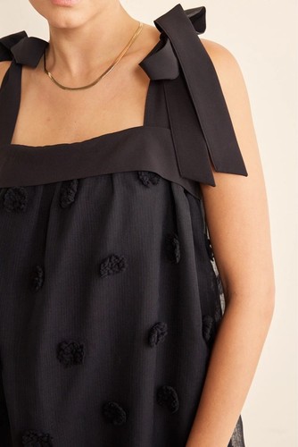 Black Midi Dress Sheer 3D Polka Dot Pom-Poms Arianna Dress - photo 5
