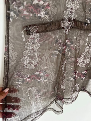 Y2K Sheer Paisley Mesh Tank Top Floral Satin Trim V Neck - photo 4