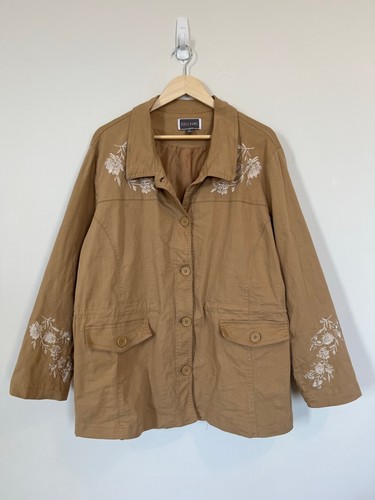 Tan Guillaume Brown Floral Embroidered Utility Jacket