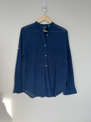 Navy Blue Lauren Ralph Lauren Eyelet Lace Button Down Shirt