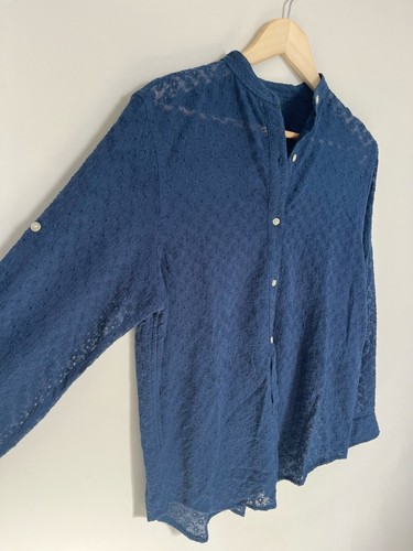 Navy Blue Lauren Ralph Lauren Eyelet Lace Button Down Shirt - photo 3