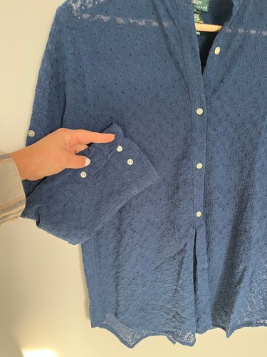 Navy Blue Lauren Ralph Lauren Eyelet Lace Button Down Shirt - photo 4