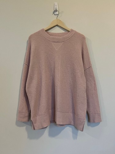 Oversized Knit Aerie Light Pink Ribbed Crew Neck Sweater