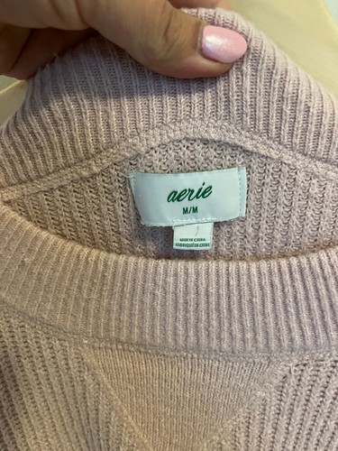 Oversized Knit Aerie Light Pink Ribbed Crew Neck Sweater - photo 4
