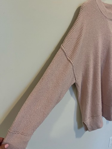 Oversized Knit Aerie Light Pink Ribbed Crew Neck Sweater - photo 5
