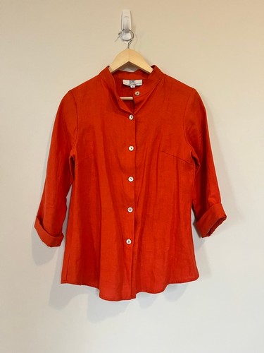 100% Linen One Collections Orange Red Button Down Shirt