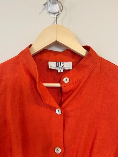 100% Linen One Collections Orange Red Button Down Shirt - photo 2