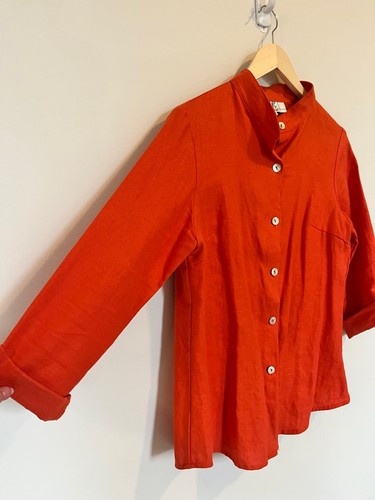 100% Linen One Collections Orange Red Button Down Shirt - photo 3
