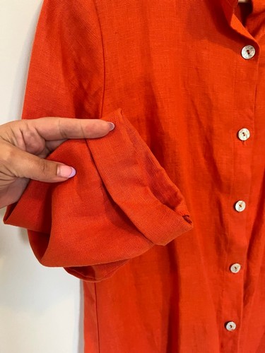 100% Linen One Collections Orange Red Button Down Shirt - photo 4