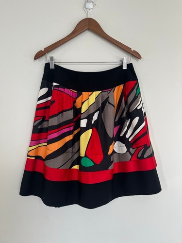 Silk Nygard Collection Black Red Abstract Print A-Line Skirt