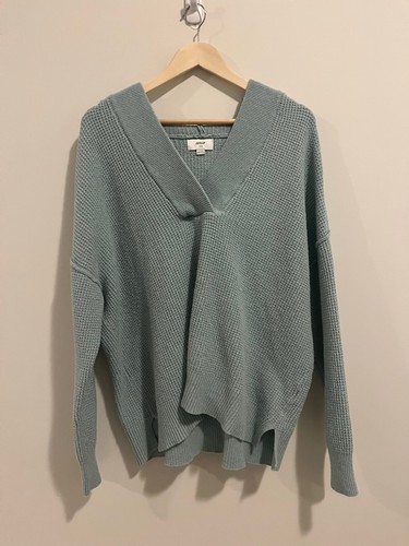 Aerie Light Blue Teal V-Neck Oversized Waffle Knit Hoodie