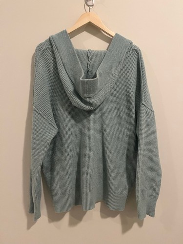 Aerie Light Blue Teal V-Neck Oversized Waffle Knit Hoodie - photo 2