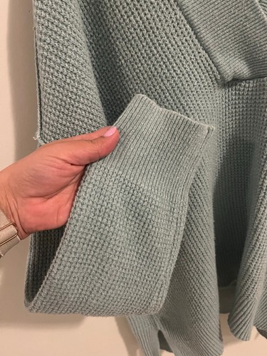 Aerie Light Blue Teal V-Neck Oversized Waffle Knit Hoodie - photo 5