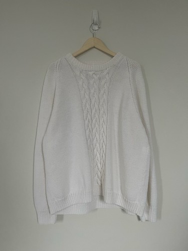 Oversized White Cable Knit Crew Neck Sweater