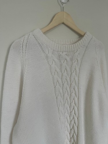 Oversized White Cable Knit Crew Neck Sweater - photo 2