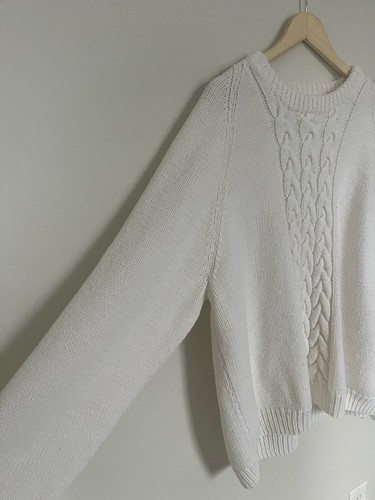 Oversized White Cable Knit Crew Neck Sweater - photo 3