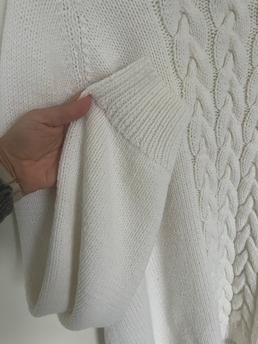 Oversized White Cable Knit Crew Neck Sweater - photo 4