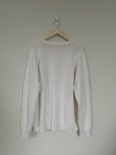 Oversized White Cable Knit Crew Neck Sweater - photo 5