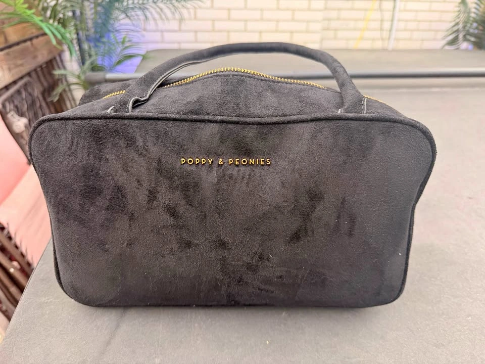 Poppy & Peonies Black Suede Handbag