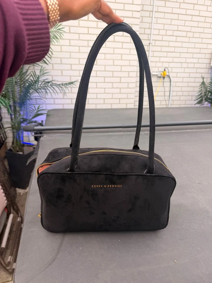 Poppy & Peonies Black Suede Handbag - photo 2