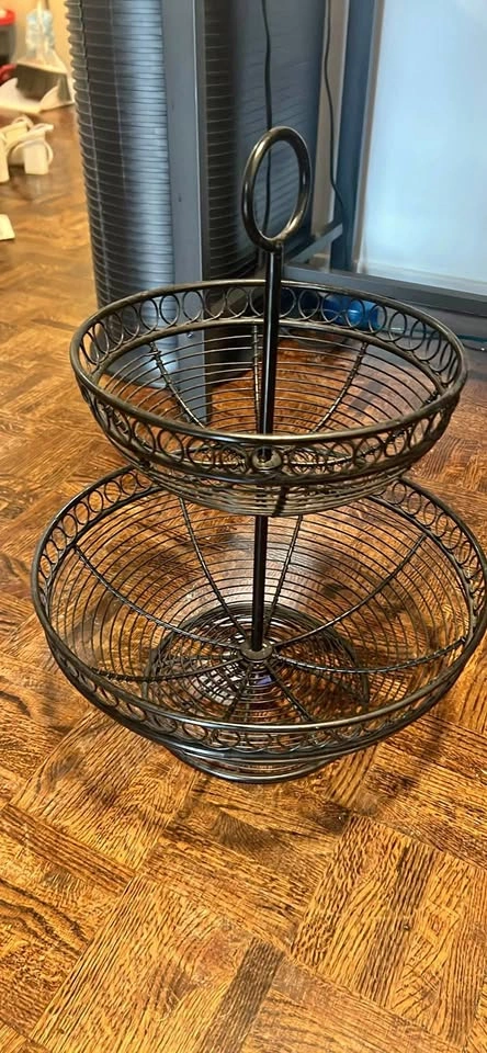 2-Tier Black Wire Fruit Basket Stand 🏈