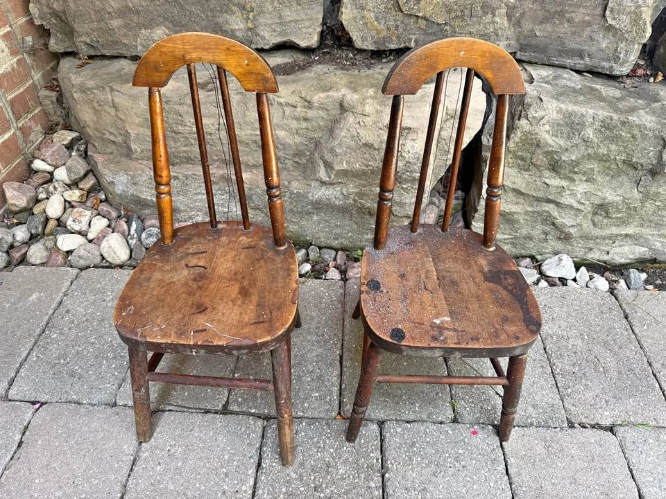 Pair of Vintage child sized Wooden Spindle Back Chairs